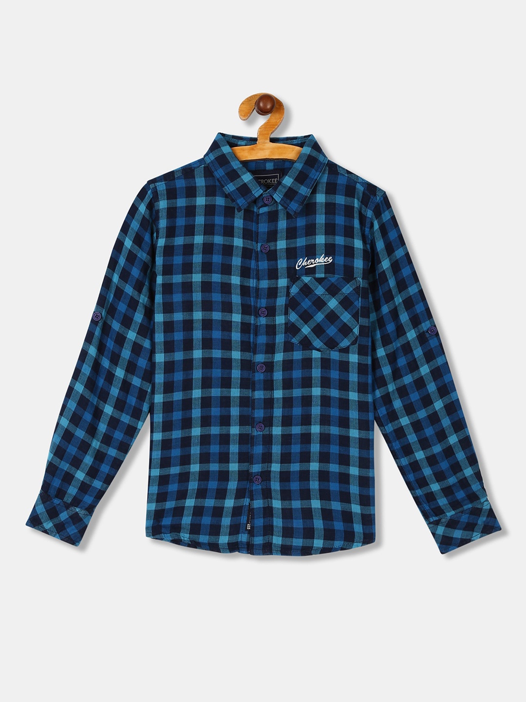 

Cherokee Boys Blue & Sea Green Regular Fit Checked Casual Shirt