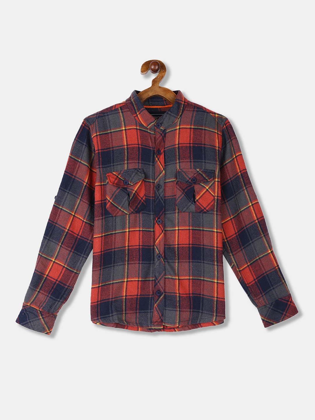 

Cherokee Boys Brown & Navy Blue Regular Fit Checked Casual Shirt