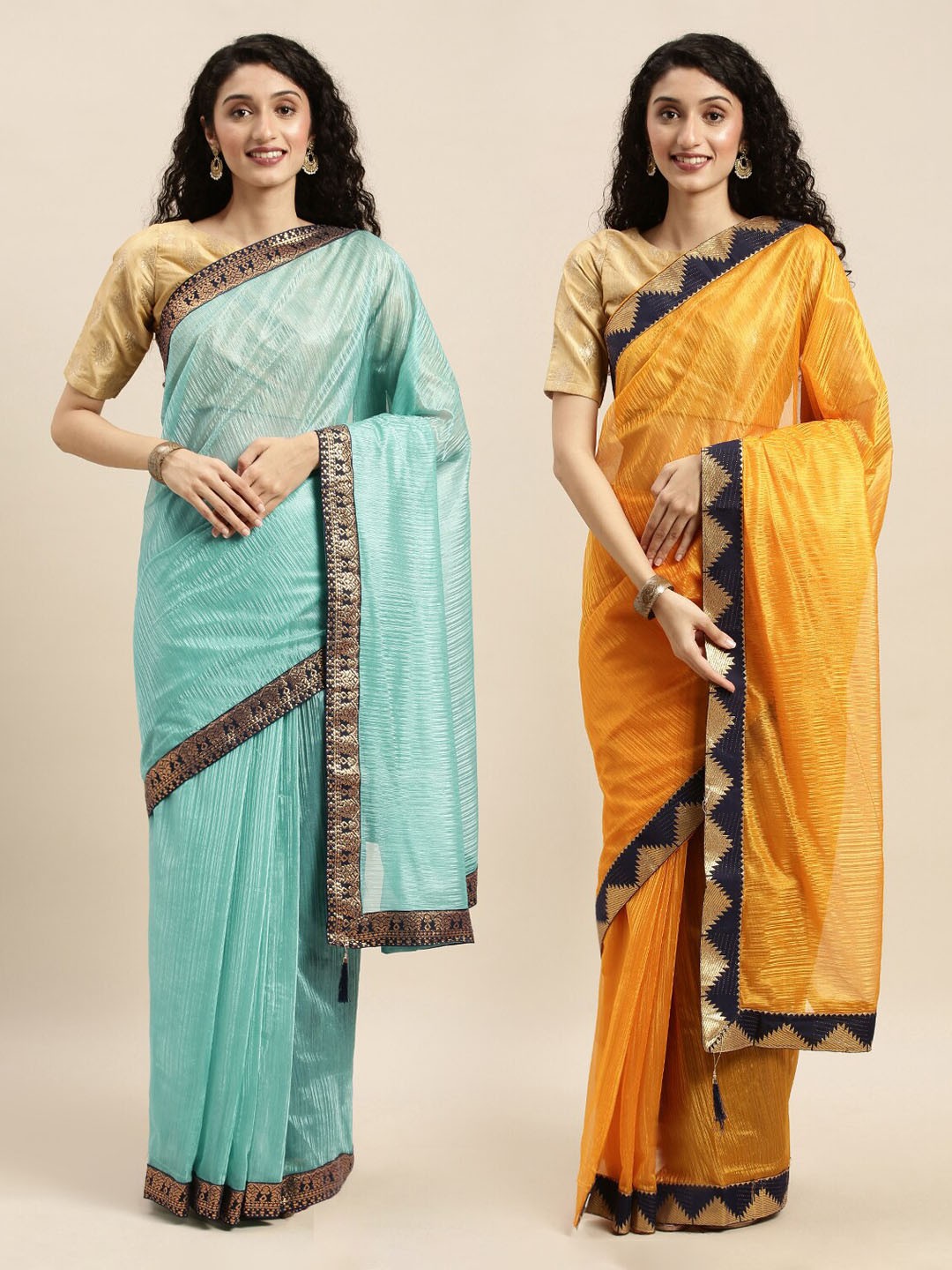 

Florence Sea Green & Yellow Art Silk Solid Saree