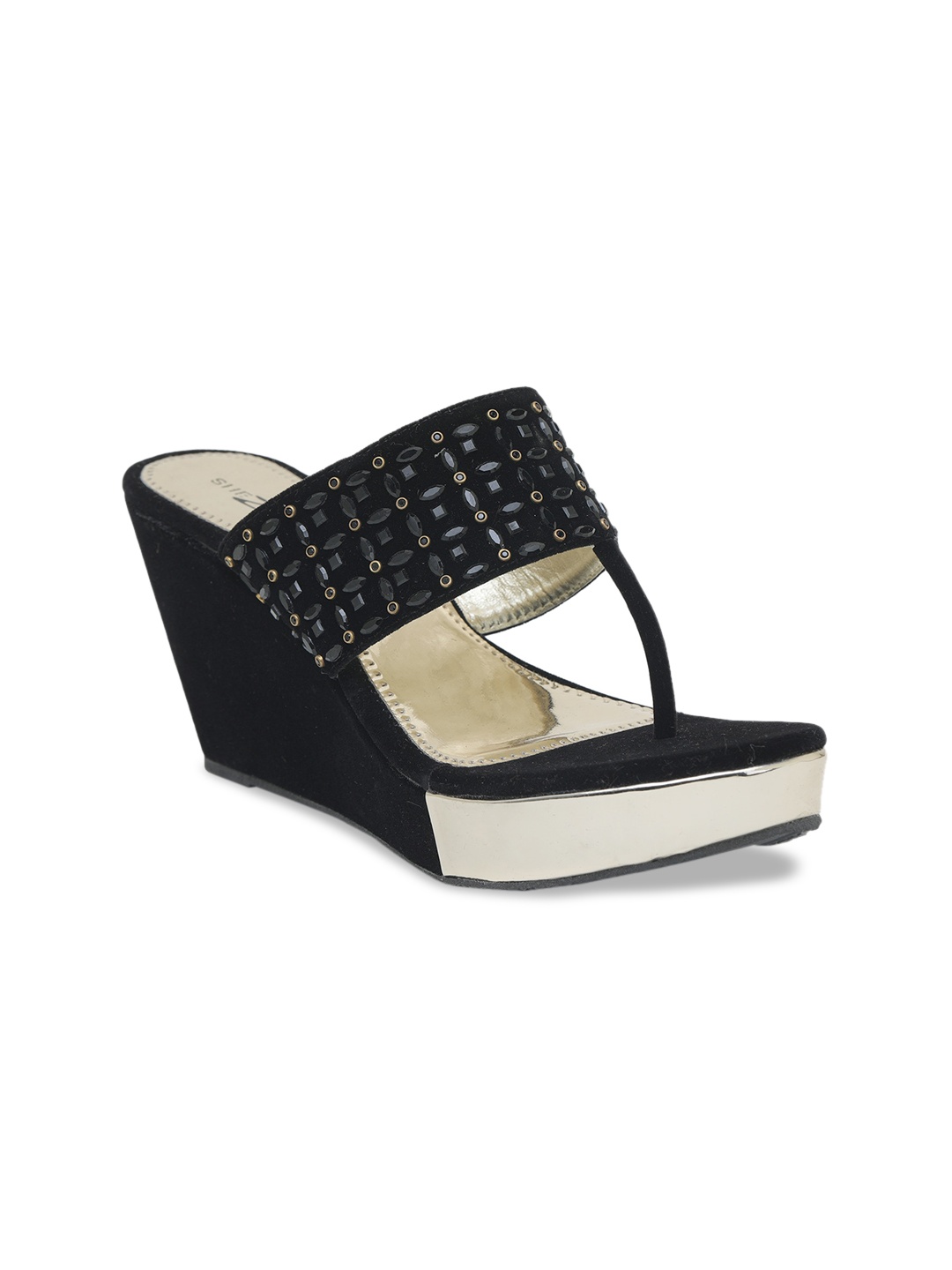 

Shezone Women Black Embellished Wedges