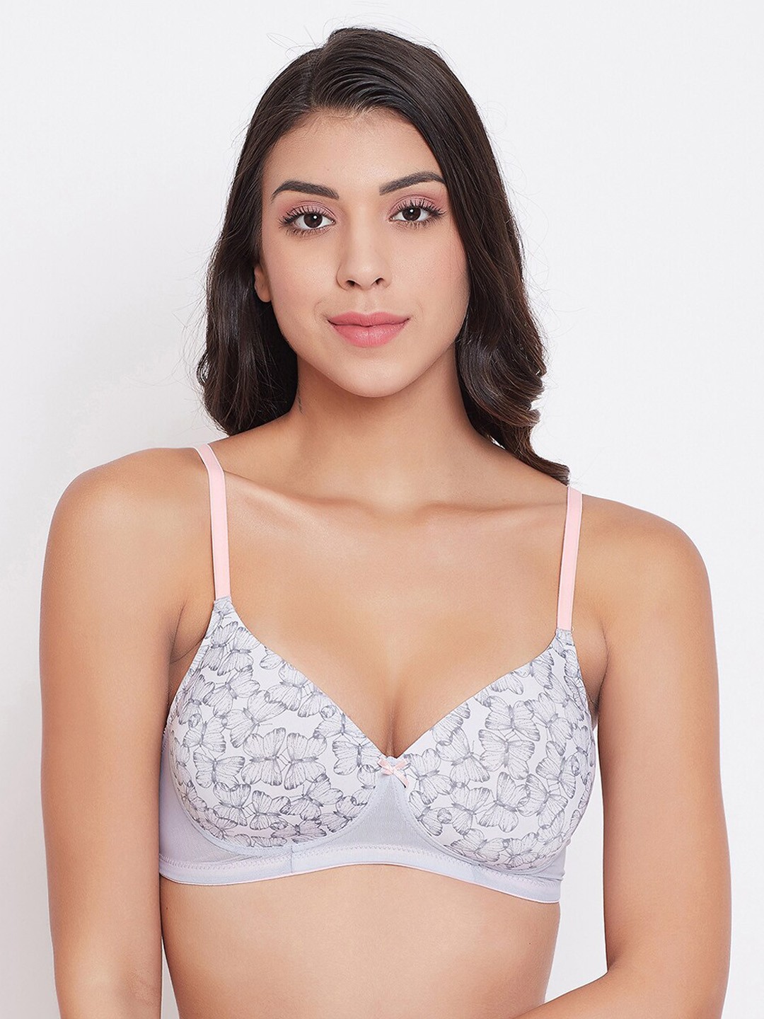 

Clovia Grey Printed Non-Wired Lightly Padded T-shirt Bra BR1866M0136E