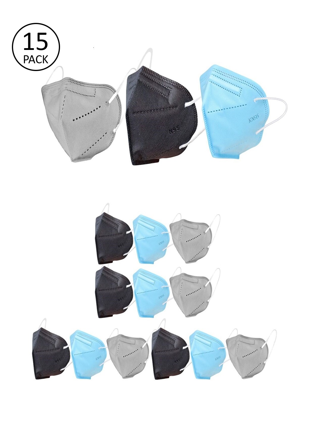 

OOMPH Unisex Pack Of 15 Solid 5-Ply Reusable KN95 Protective Masks, Black