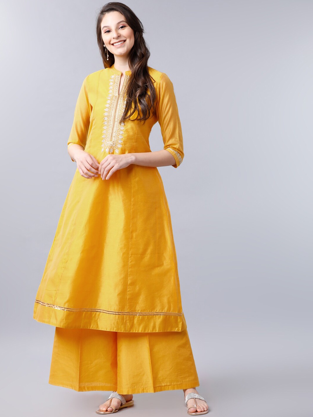 Vishudh Yellow Yoke Design Thread Work Kurta