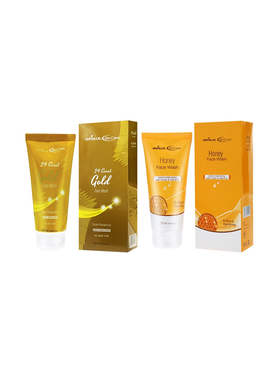 

GEMBLUE BioCare Unisex 24 Carat Gold And Honey Face Wash, 150ml Each (COMBO OF 2), Yellow