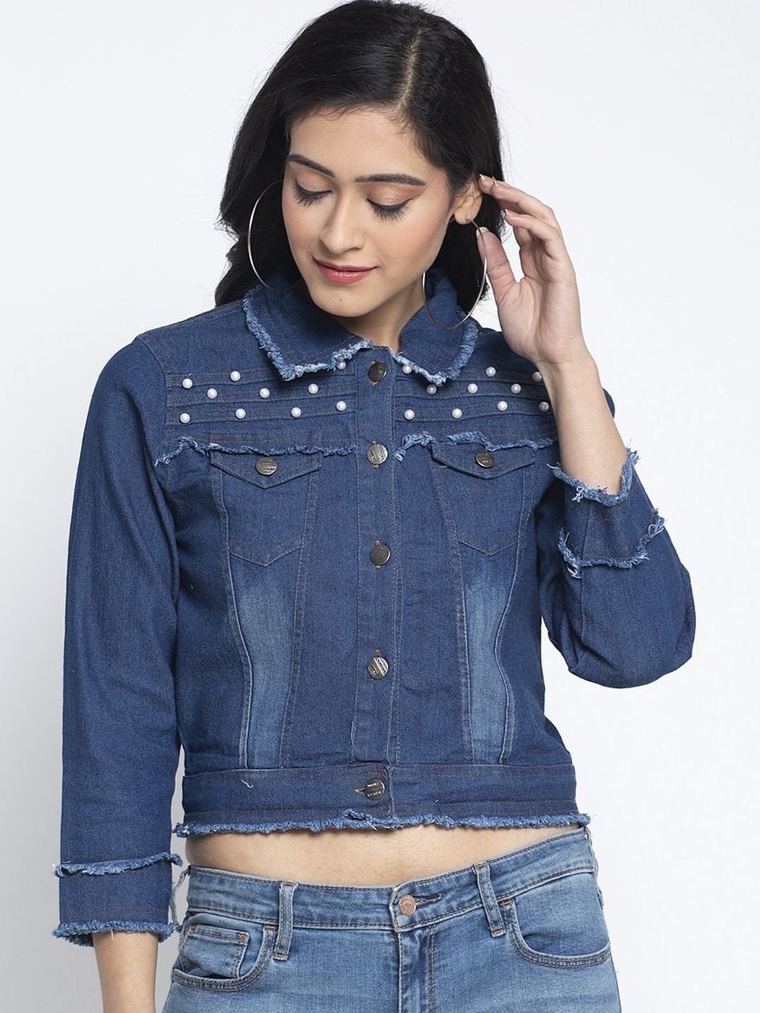 Miaz Lifestyle Women Blue Solid Lightweight Denim Jacket