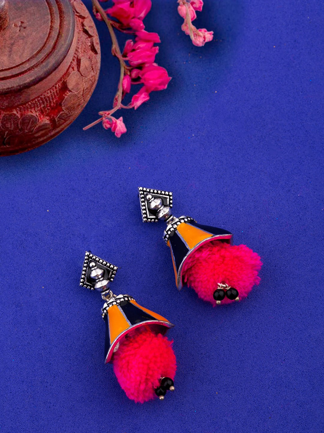 

Voylla Silver-Plated & Yellow Geometric Drop Earrings