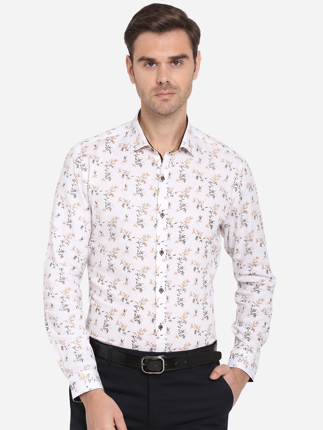 

JB STUDIO Men White Slim Fit Printed Cotton Casual Shirt