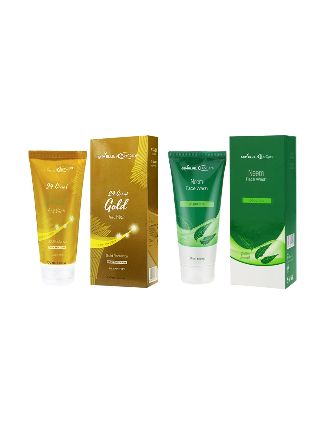 

GEMBLUE Biocare 24 Carat Gold and Neem Face Wash, 150ML each (COMBO OF 2), Yellow