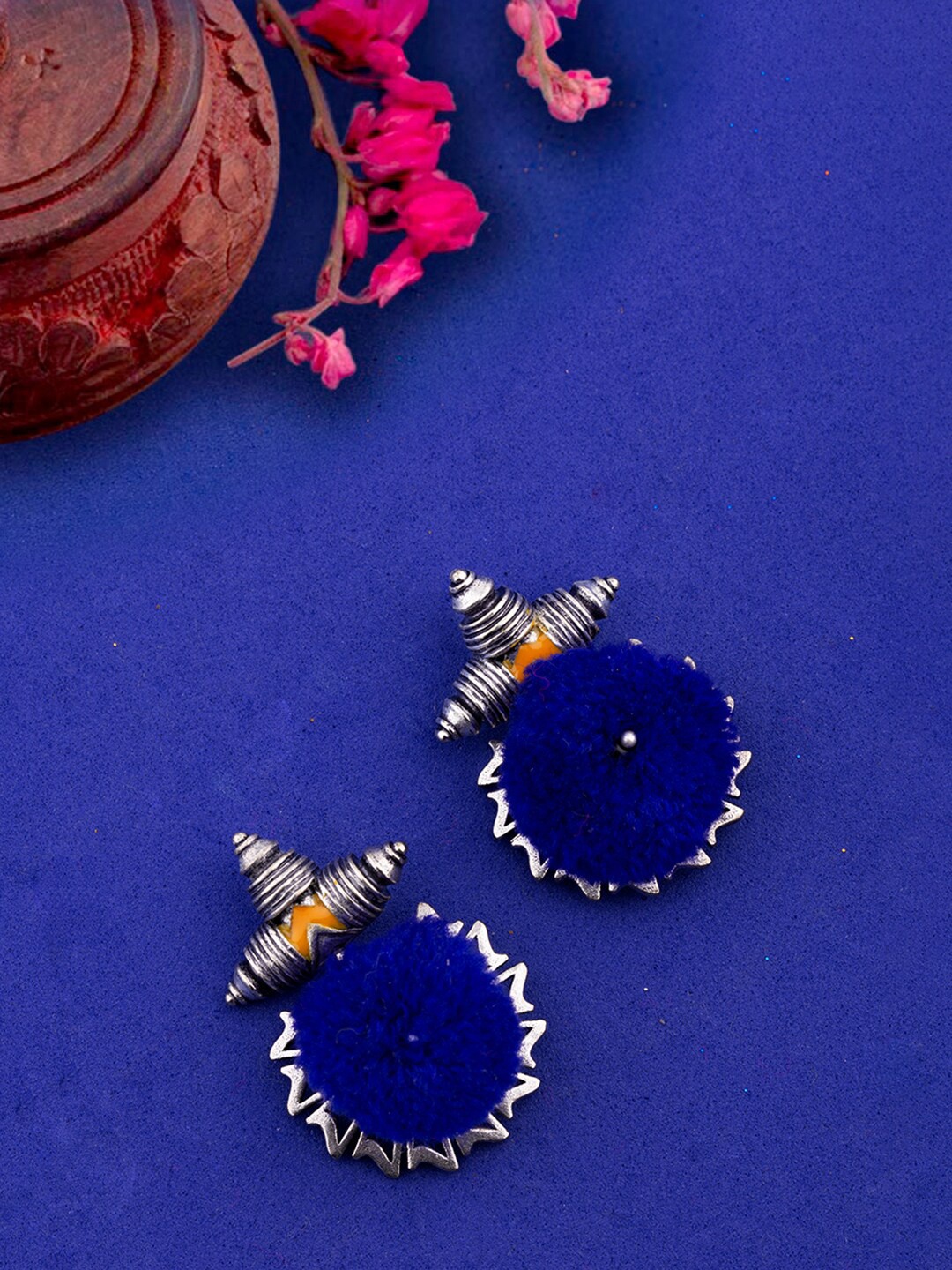 Voylla Silver-Toned Contemporary Drop Earrings