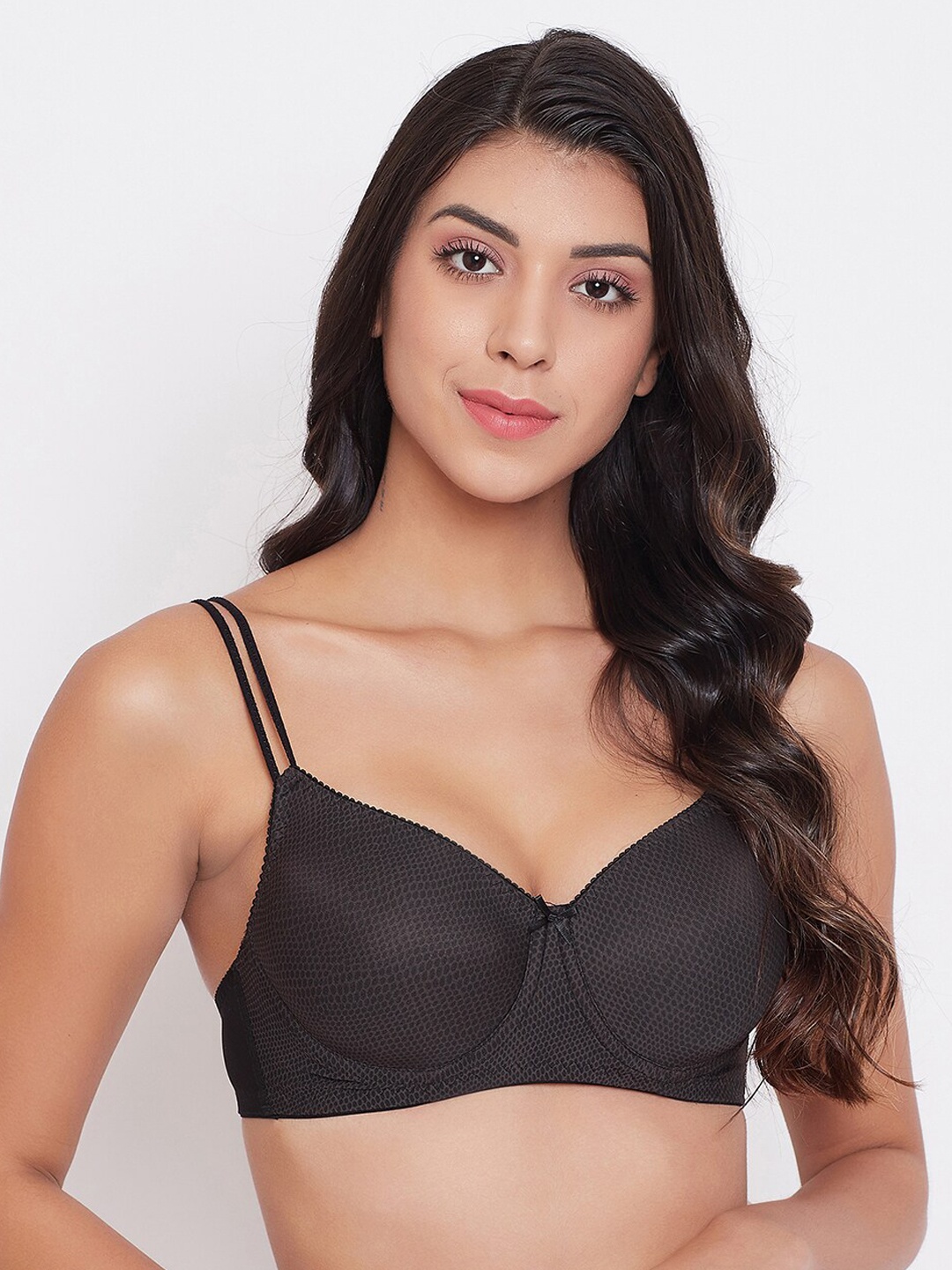 

Clovia Black Printed Underwired Lightly Padded T-shirt Bra BR2116P1336E