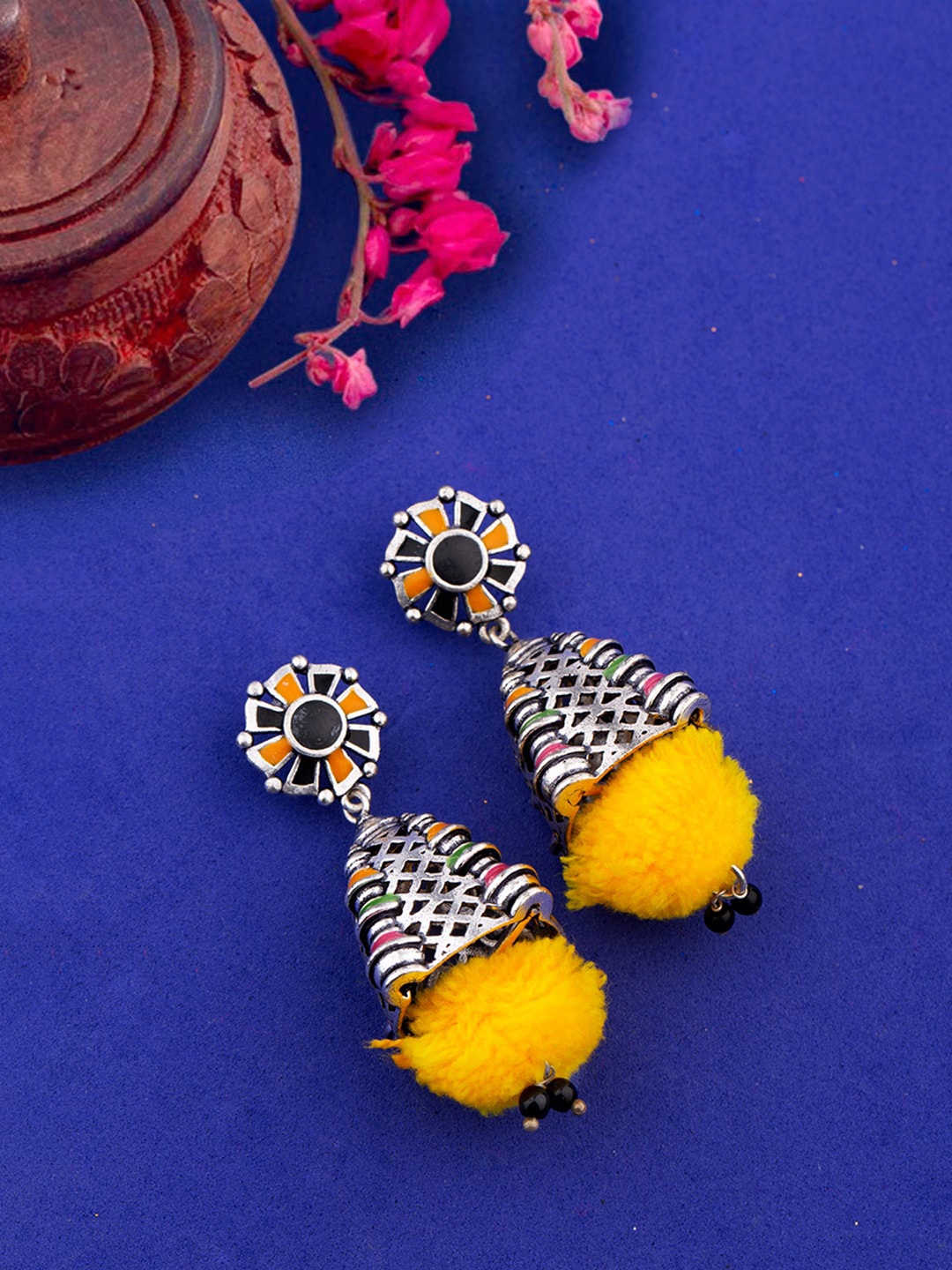 

Voylla Silver-Toned Contemporary Jhumkas
