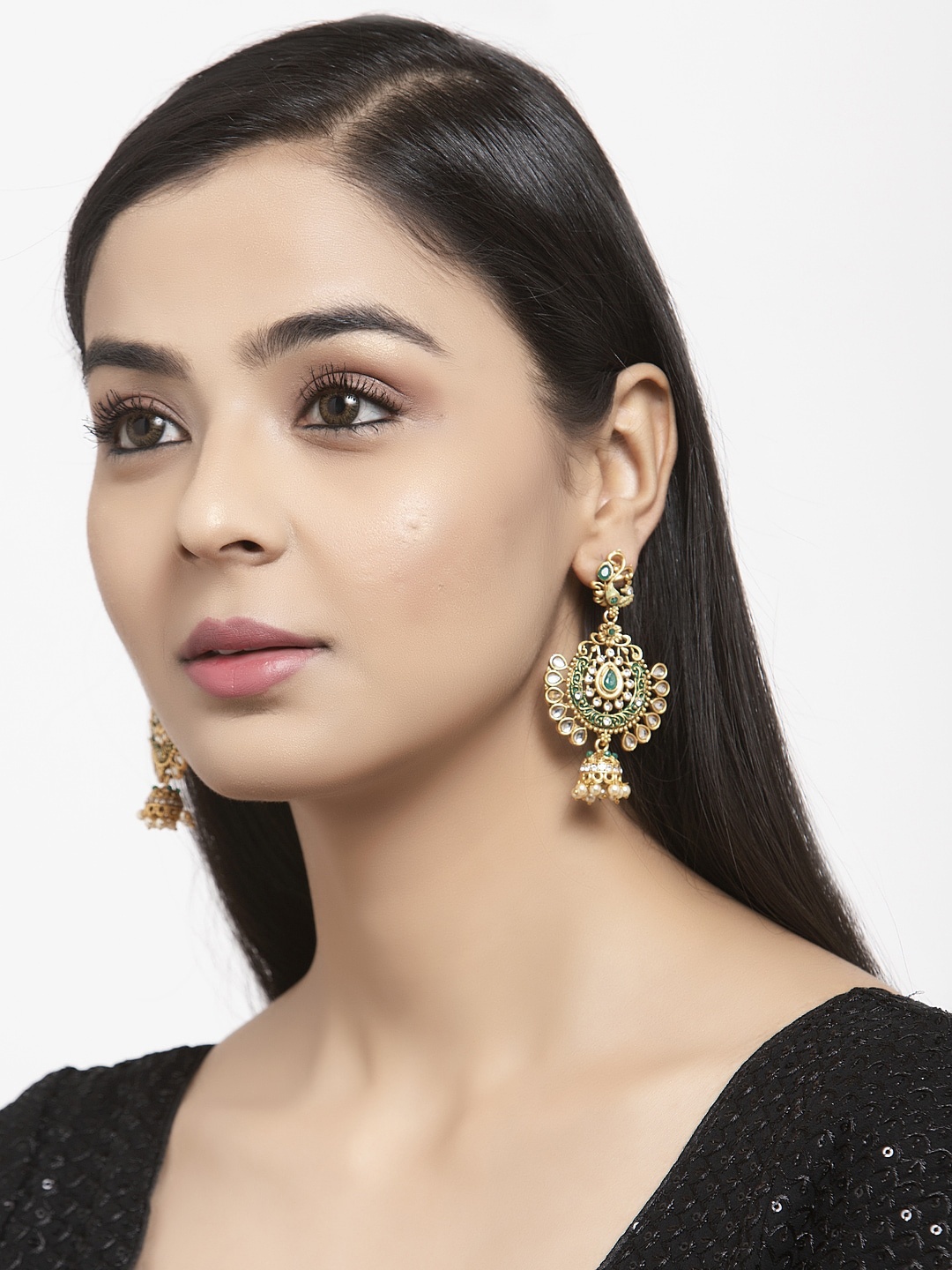 

Shining Diva Green Gold-Plated Contemporary Jhumkas