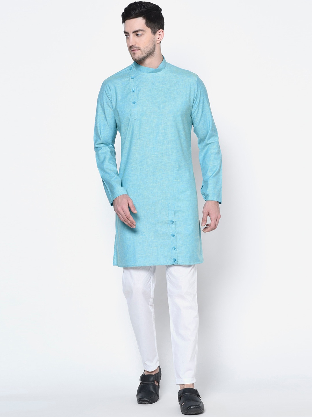 

DEYANN Men Blue Woven Design Straight Kurta
