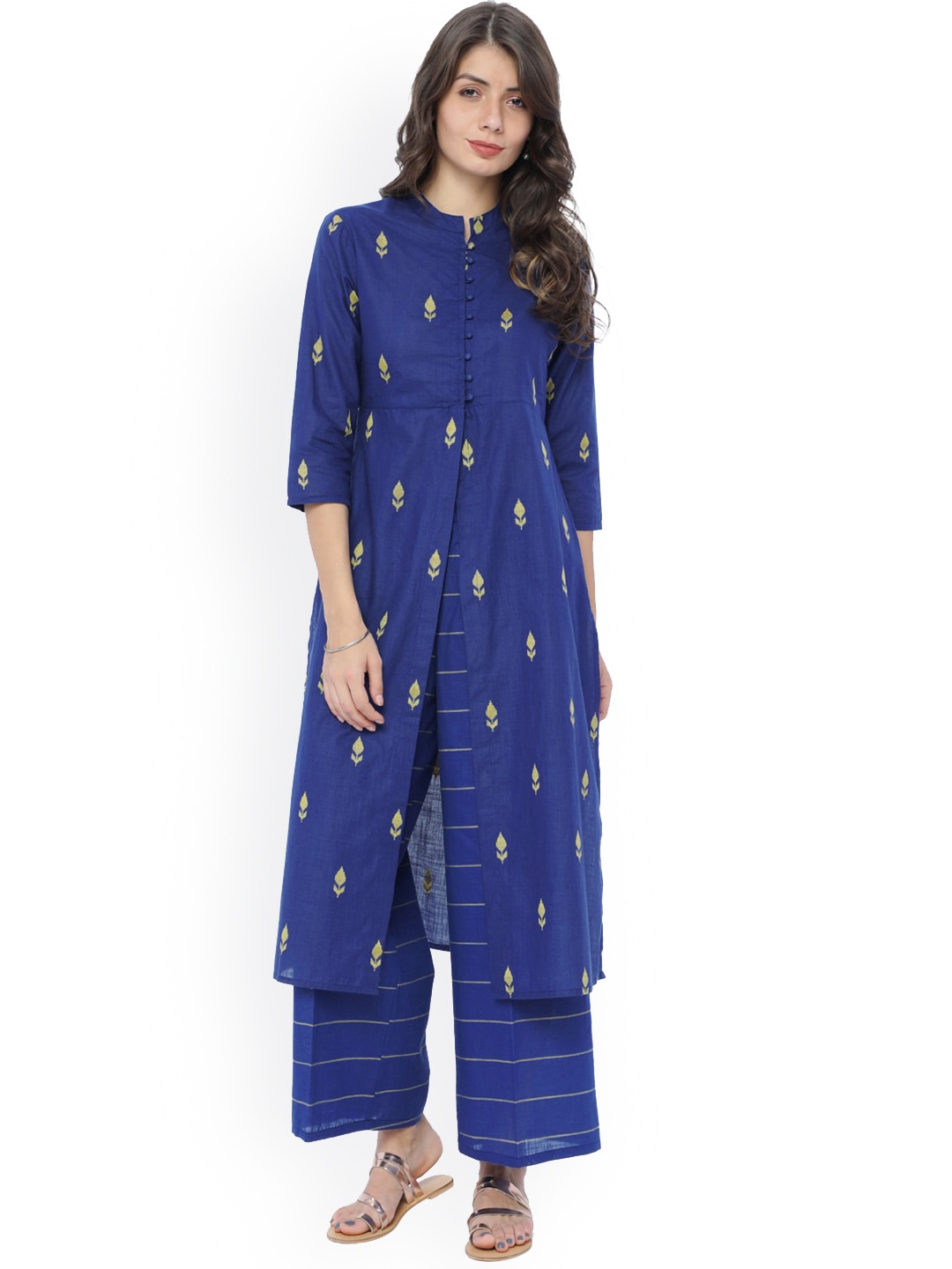 

Vishudh Women Navy Blue Printed Kurta with Palazzos