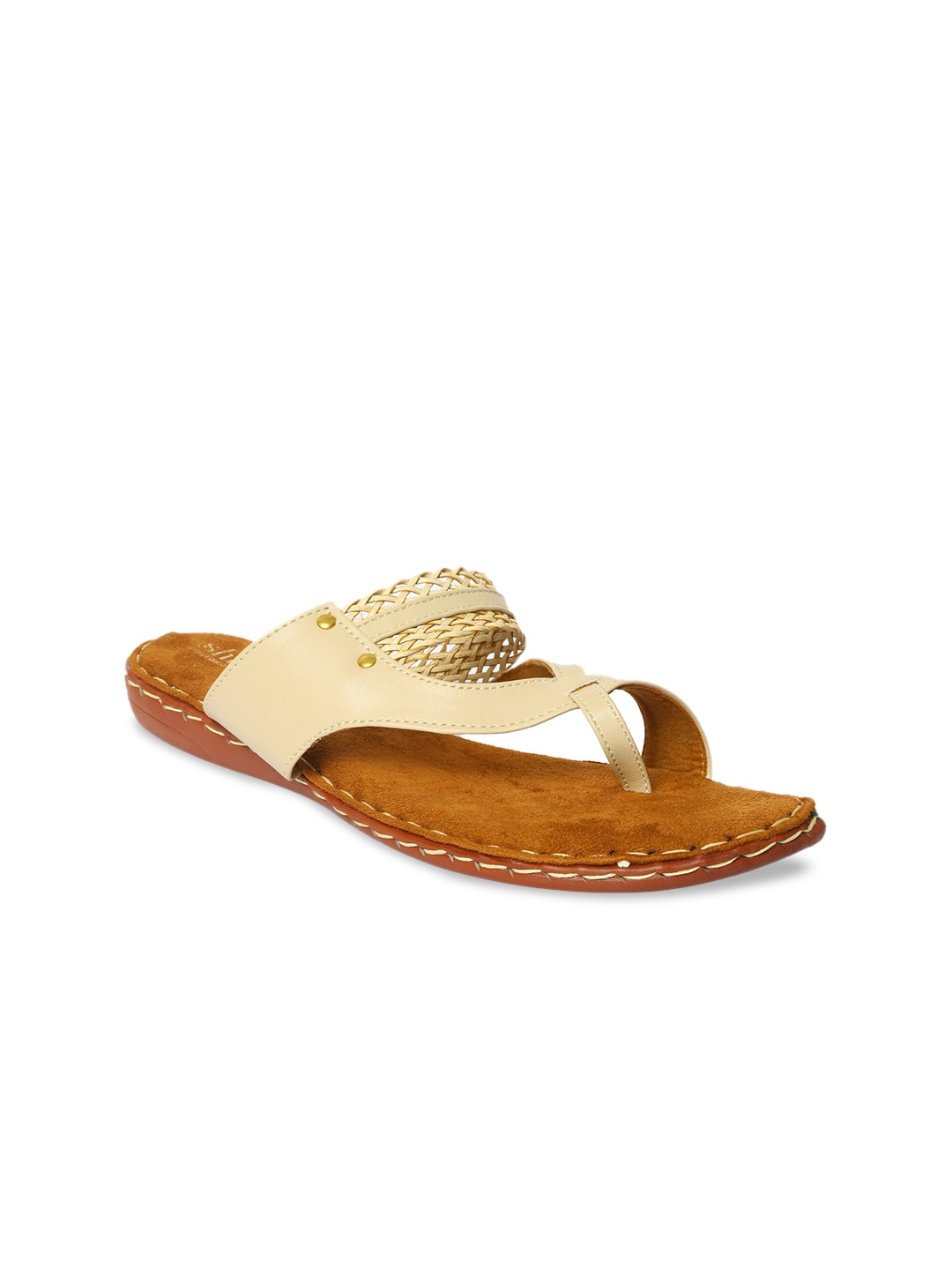 WOMENS BERRY Women Cream-Coloured Solid Open Toe Flats