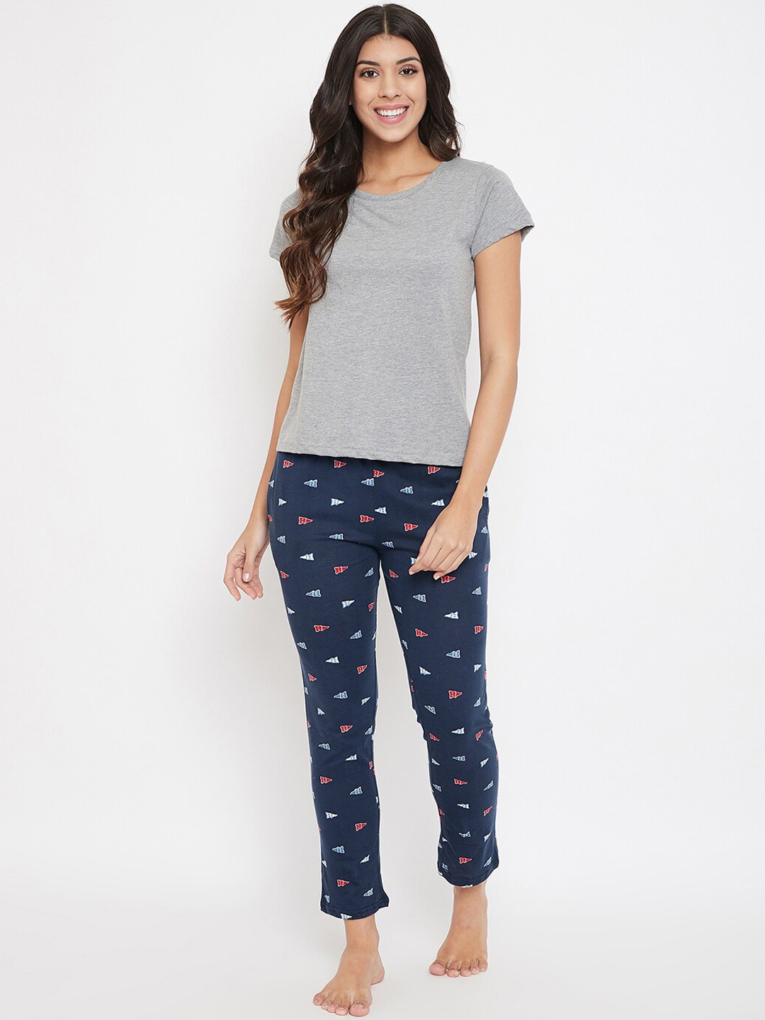 

Clovia Women Grey & Blue Night Suit