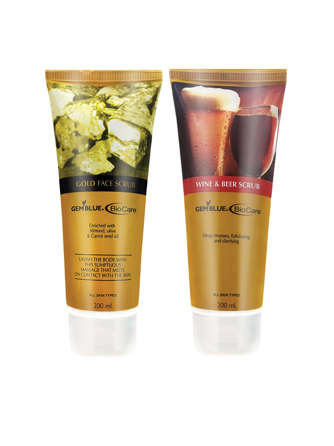 

GEMBLUE BioCare Unisex Gold Scrub And Wine & Beer Scrub 200 ml Each Combo of 2, White