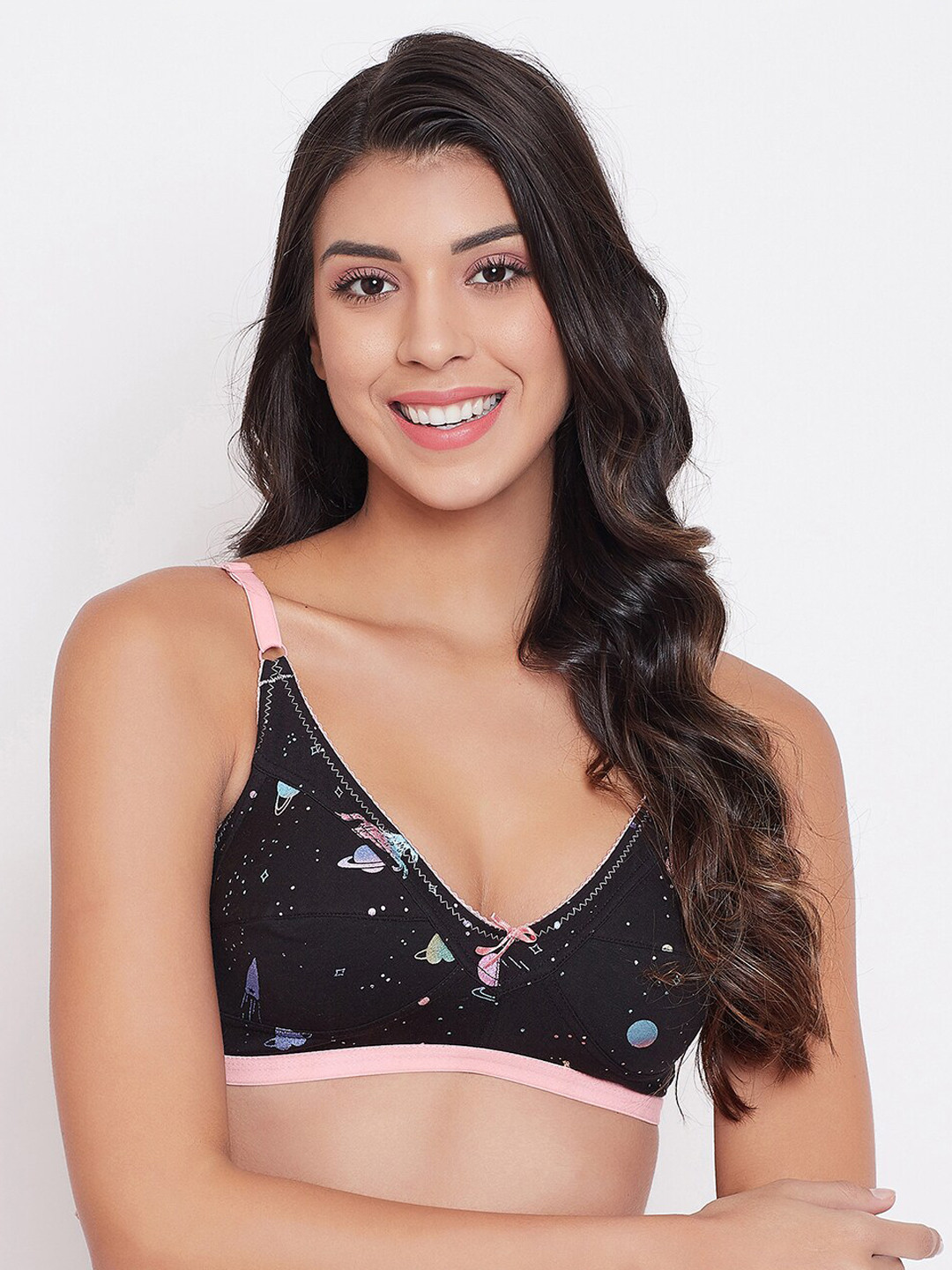 

Clovia Multicoloured & Black Printed Non-Wired Non Padded Everyday Bra, Multi