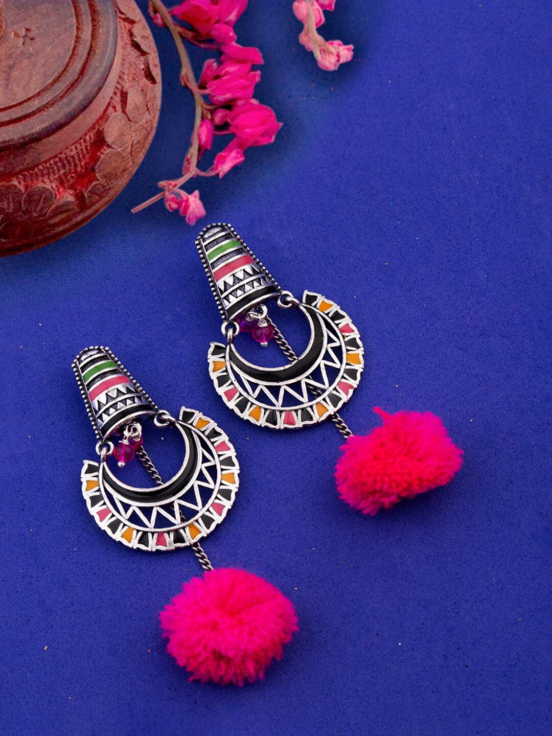 

Voylla Silver-Toned Contemporary Drop Earrings