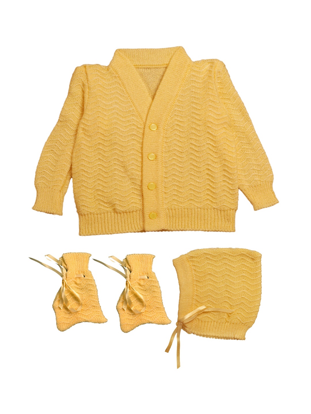 

Little Angels Unisex Kids Yellow Self Design Cardigan Sweater