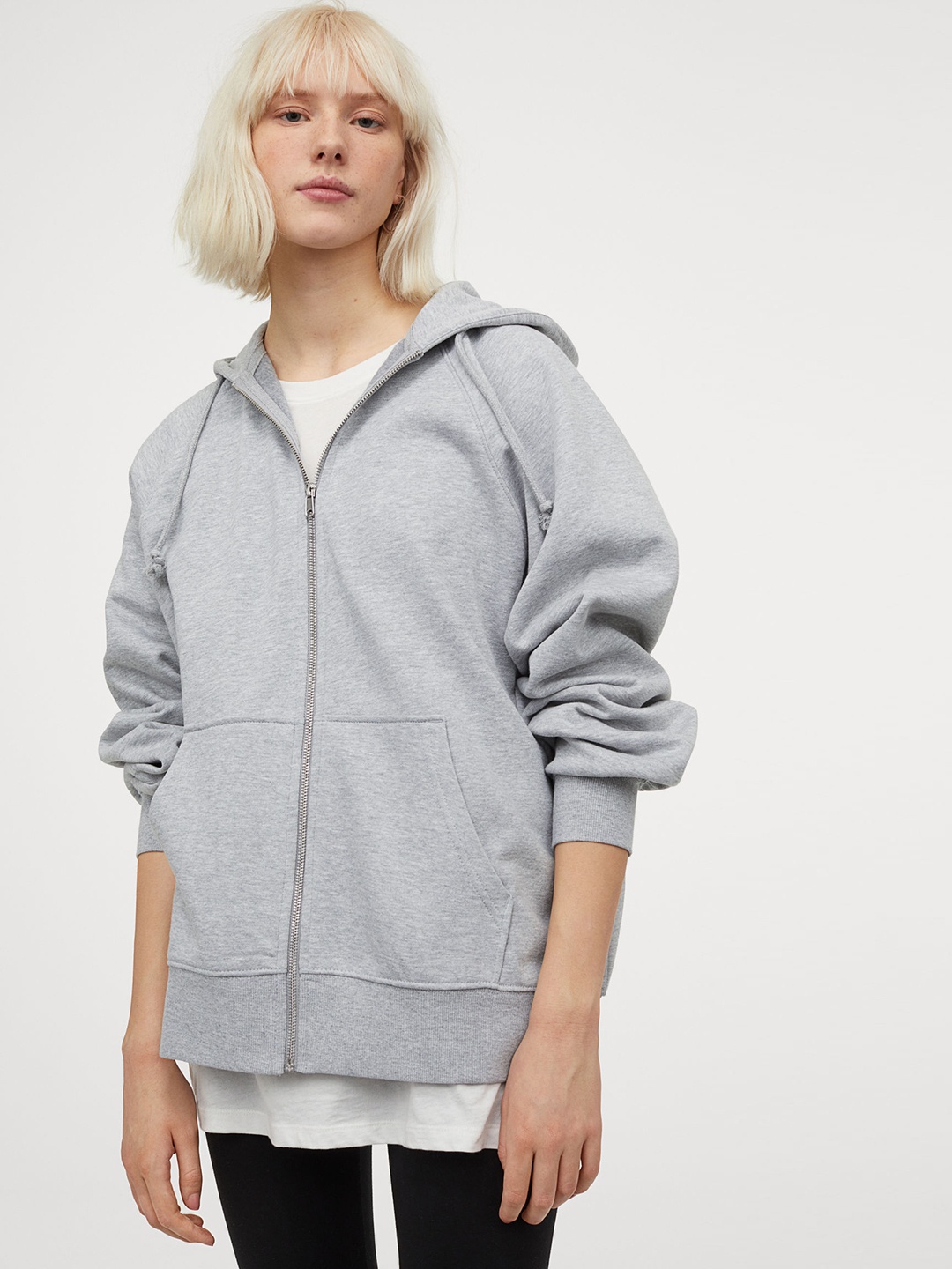 

H&M Women Grey Oversized Zip-Through Hoodie