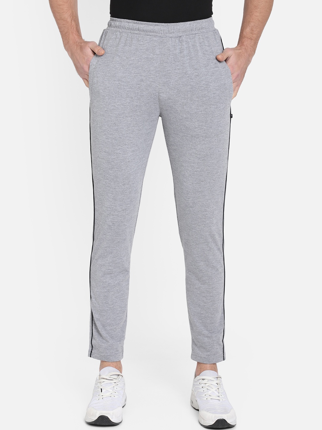 

PROTEENS Men Grey-Melange Solid Straight-Fit Track Pants