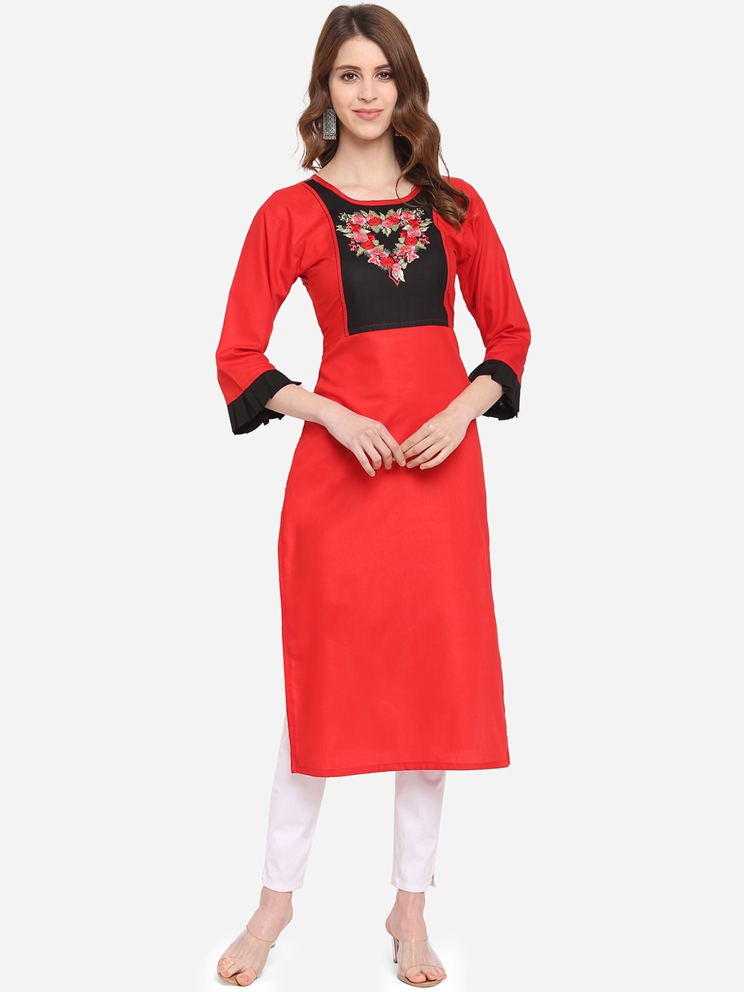 

Youthnic Women Red Embroidered Kurta