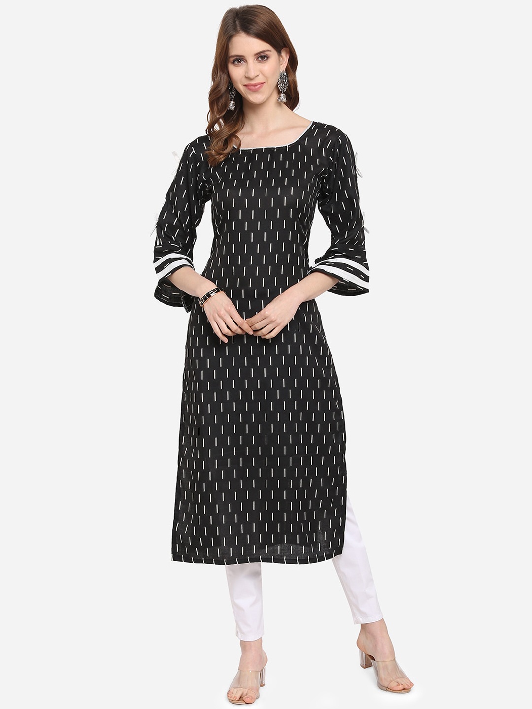 Youthnic Women Black Woven Design Straight Kurta