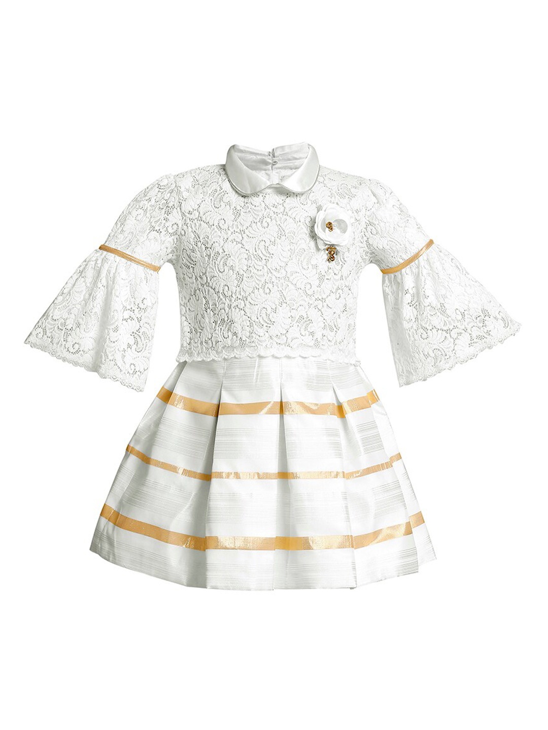 

Tiny Baby Girls White Self Design Fit and Flare Dress