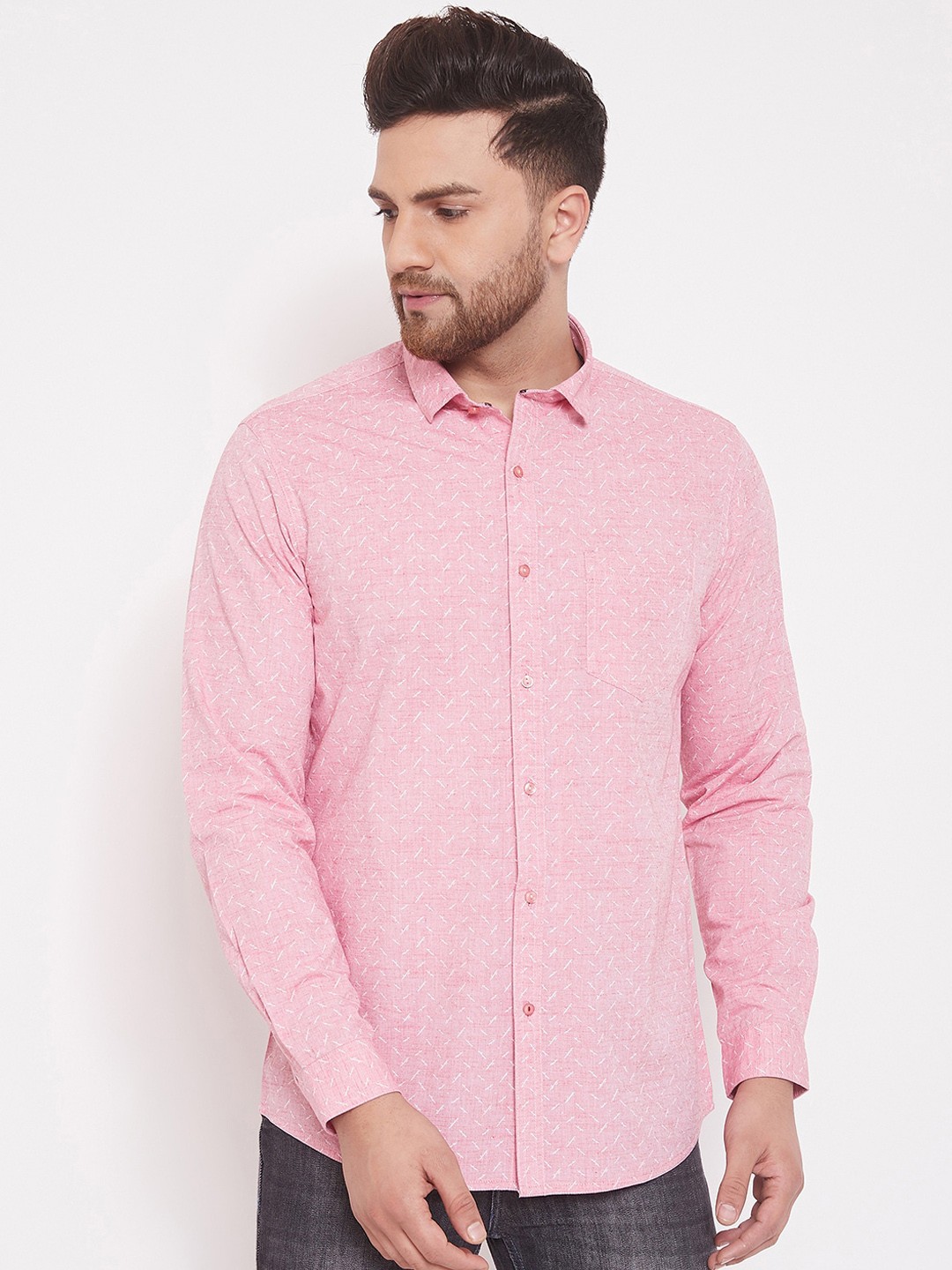 

Canary London Men Pink Slim Fit Printed Casual Shirt