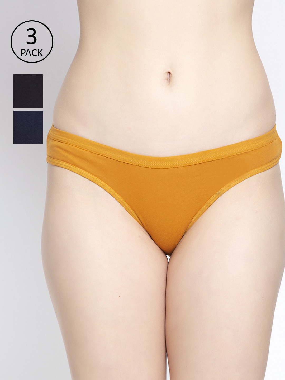 

GRACIT Women Pack Of 3 Solid Bikini Briefs PW35-01-17-26-, Black