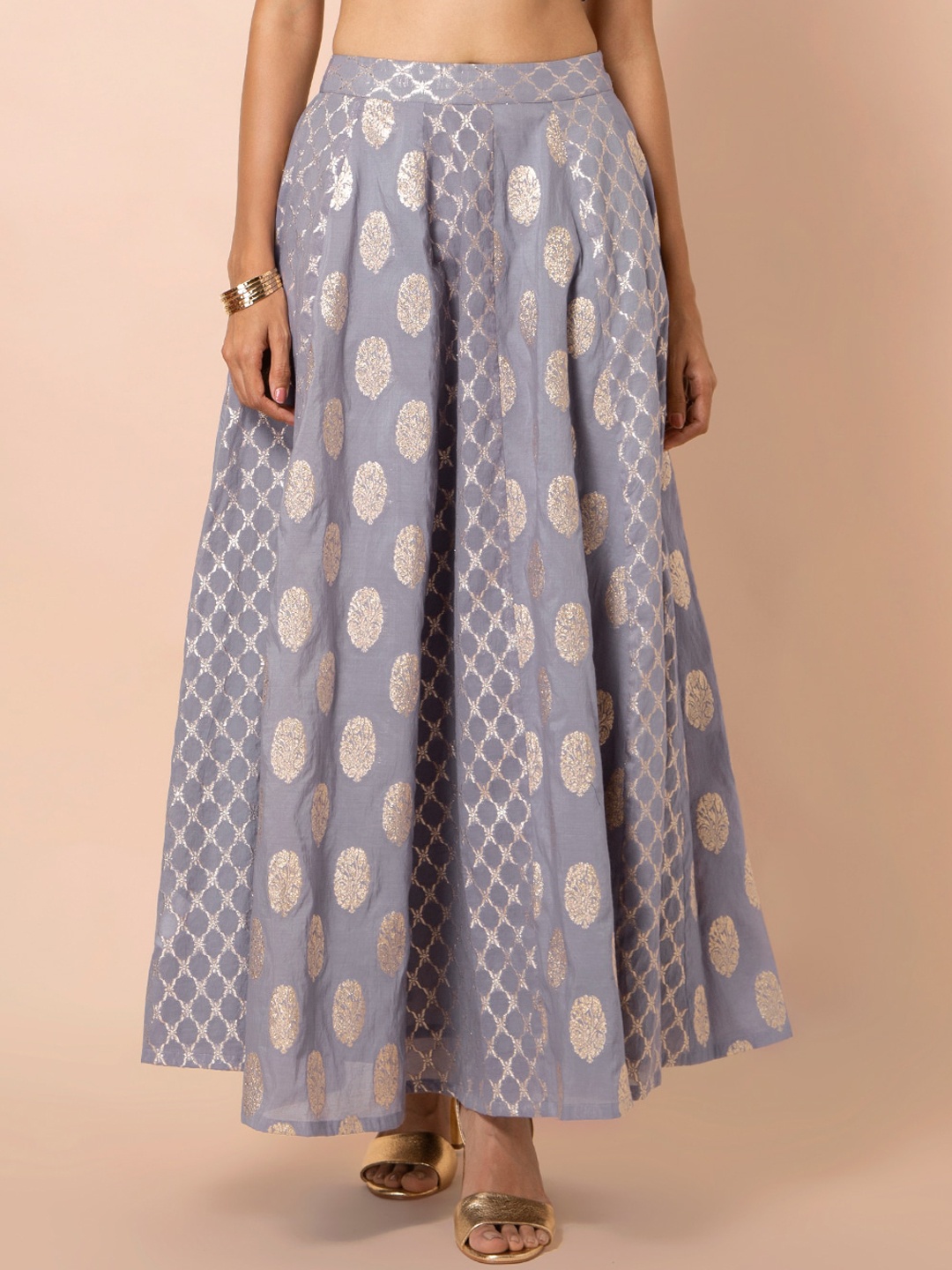 

INDYA Women Purple & Gold Printed Flared Maxi Skirt
