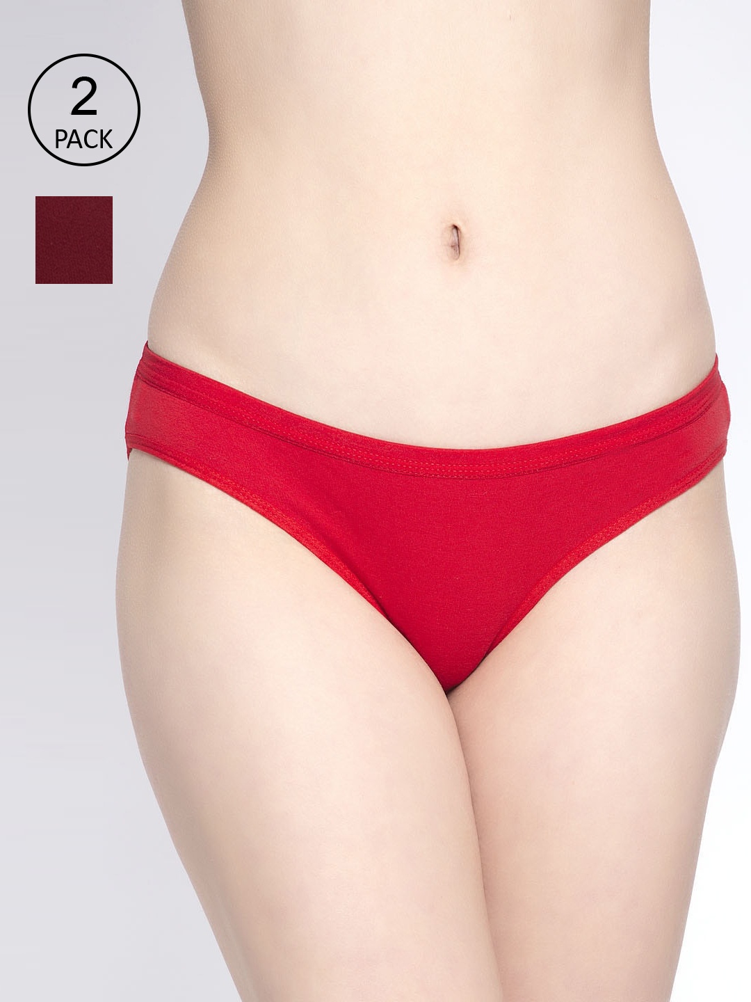 

GRACIT Women Pack Of 2 Solid Bikini Briefs PW35-03-14, Red