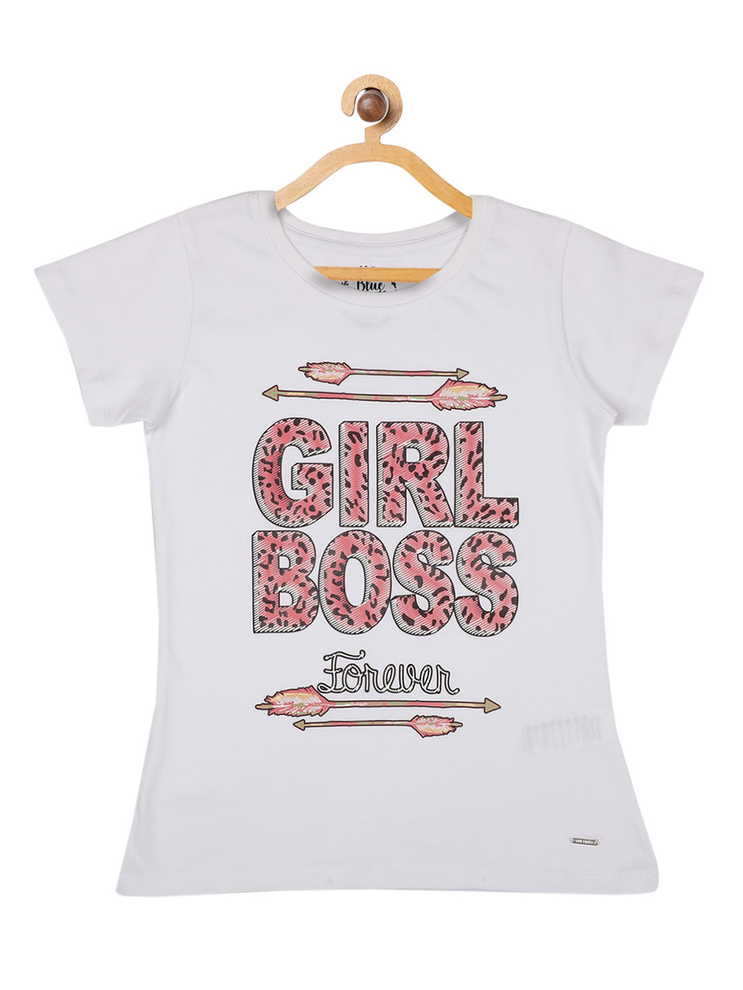 

Blue Giraffe Girls White Printed Top