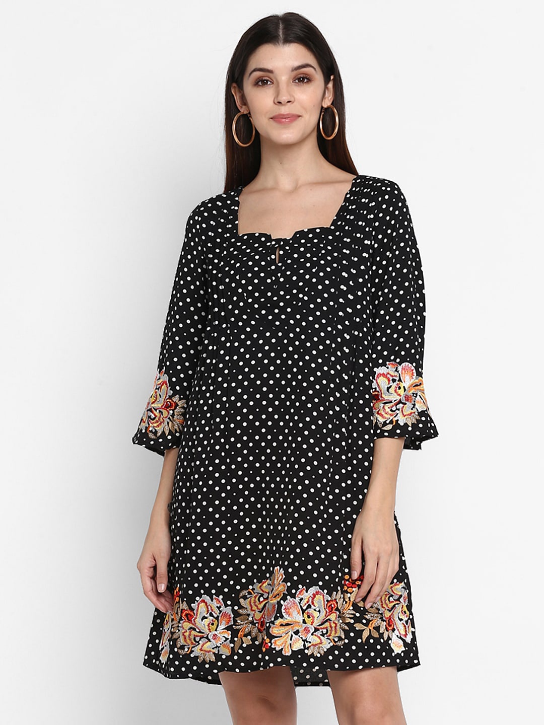 

NIZA Women Black Printed A-Line Dress