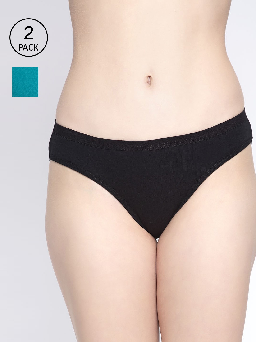 

GRACIT Women Pack Of 2 Solid Bikini Briefs PW35-01-20, Black