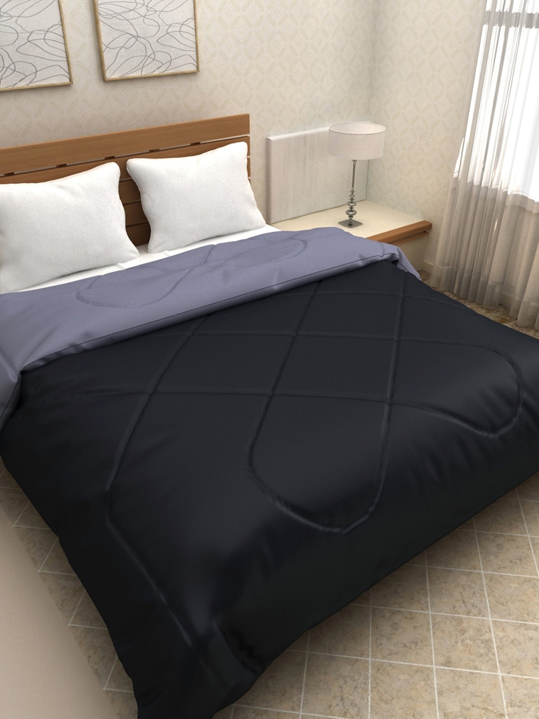 ROMEE Black & Grey Solid AC Room 200 GSM Double Bed Comforter