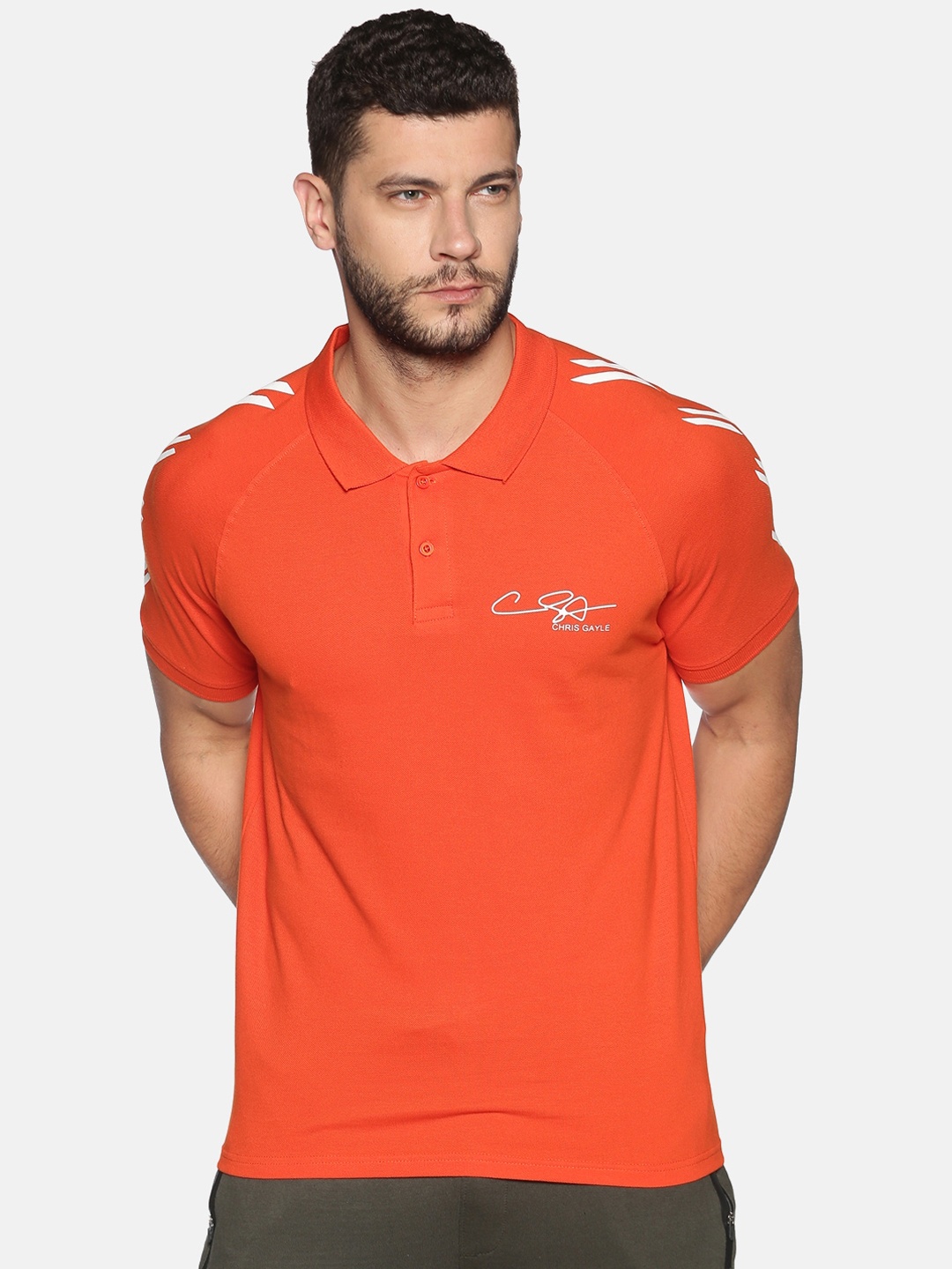 

ATTIITUDE Men Orange Solid Polo Collar Slim Fit T-shirt