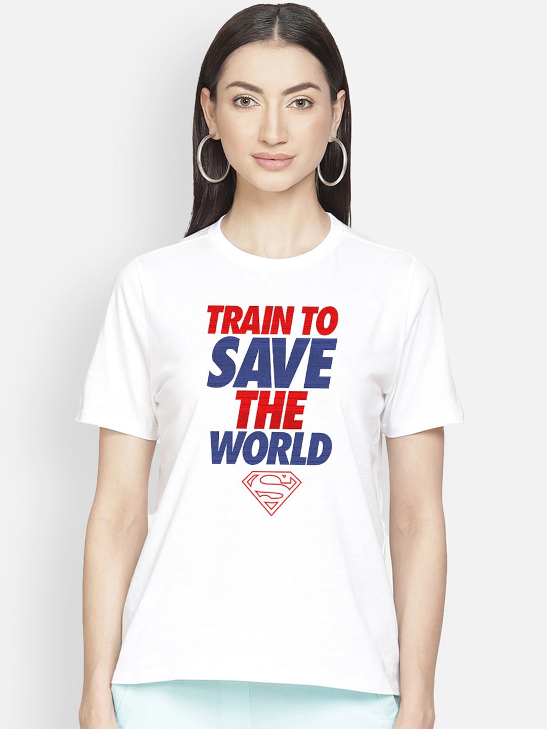 

Free Authority Women White Superman Print Round Neck T-shirt