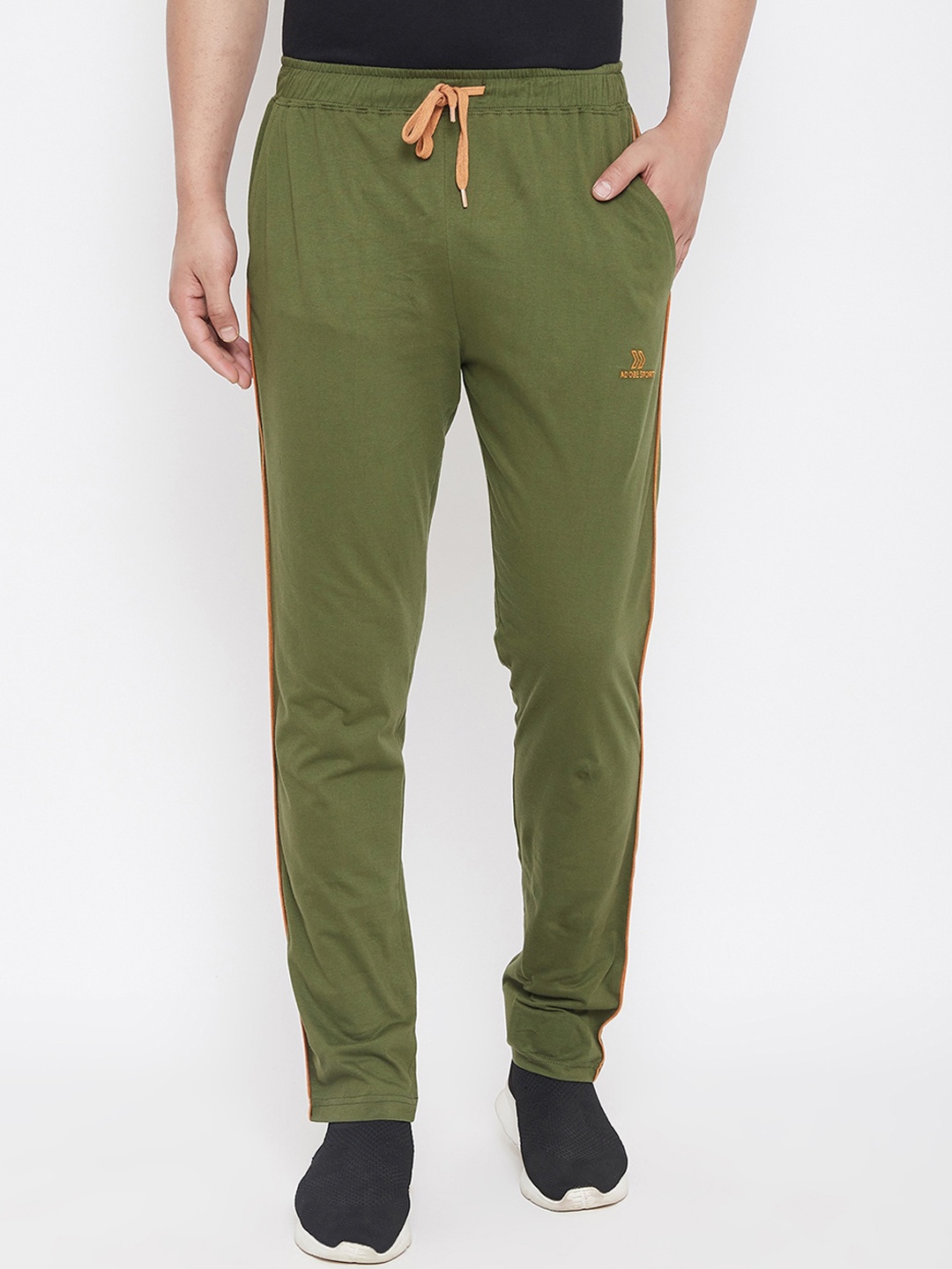 

Adobe Men Olive Green Solid Straight-Fit Track Pants