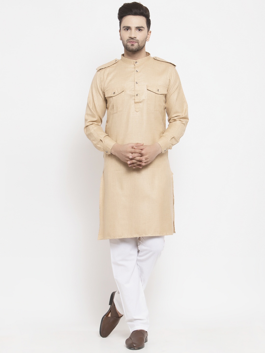 KLOTTHE Men Beige & Off-White Solid Kurta with Pyjamas