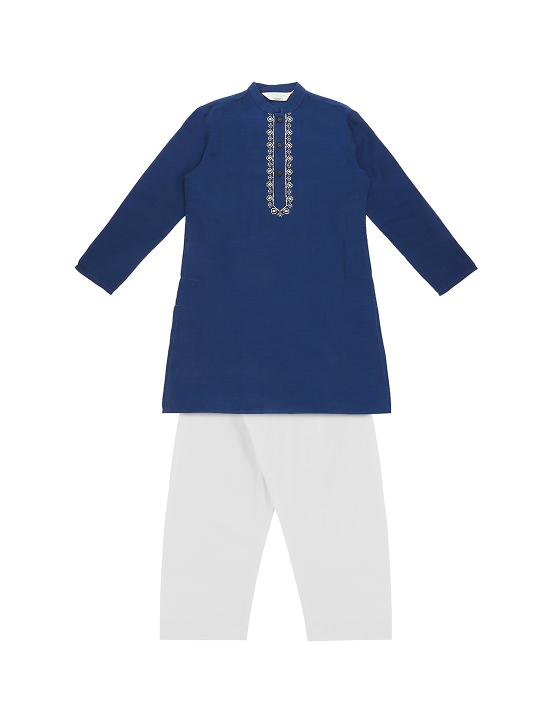 

indus route by Pantaloons Boys Blue & White Solid Kurta with Pyjamas