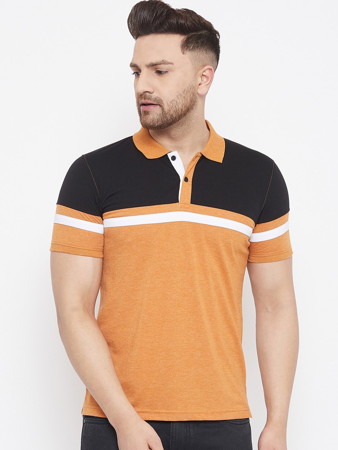 

Adobe Mustard Colourblockeds Polo Collar T-shirt