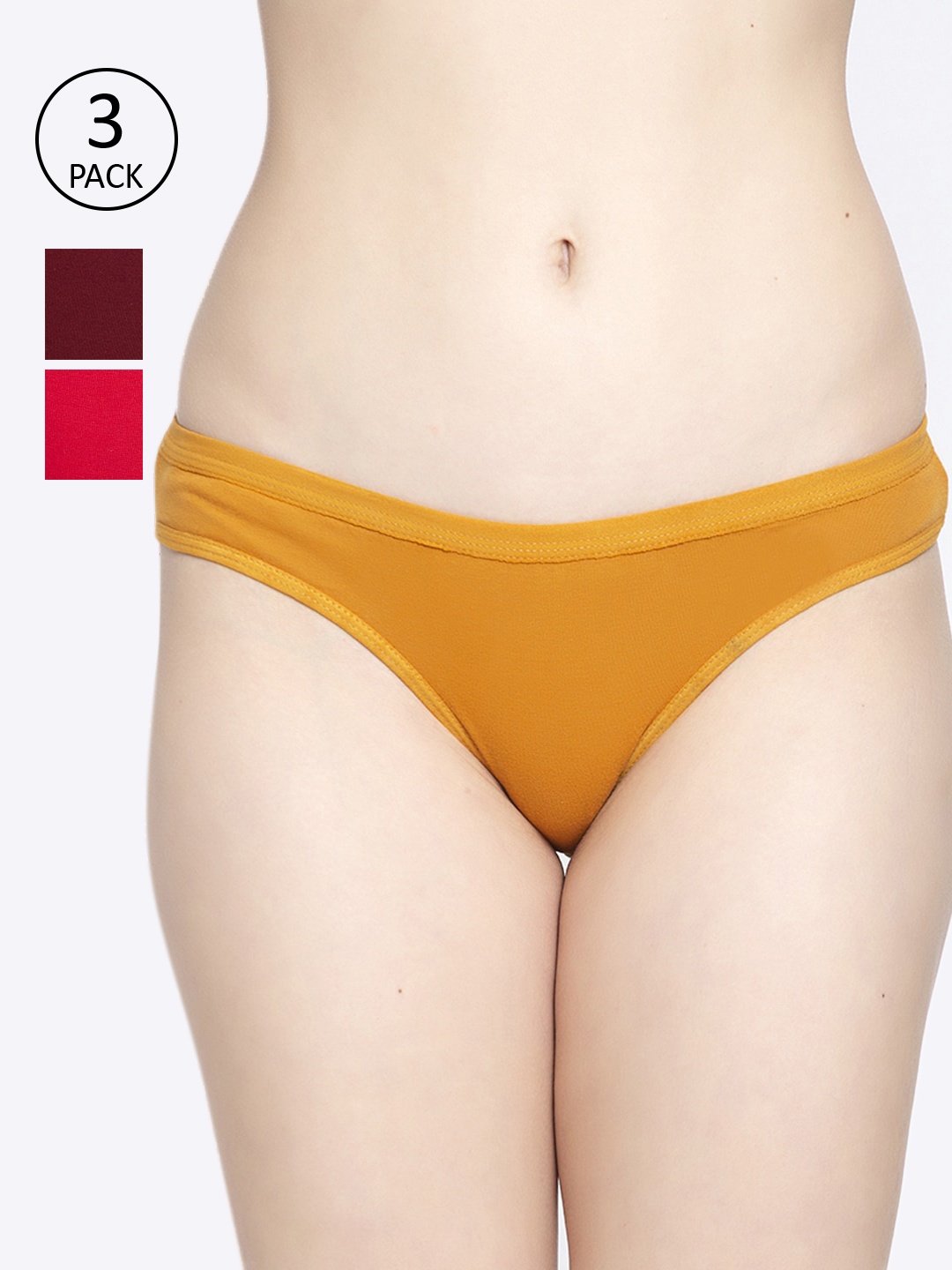 

GRACIT Women Pack Of 3 Solid Bikini Briefs PW35-03-14-26-, Red