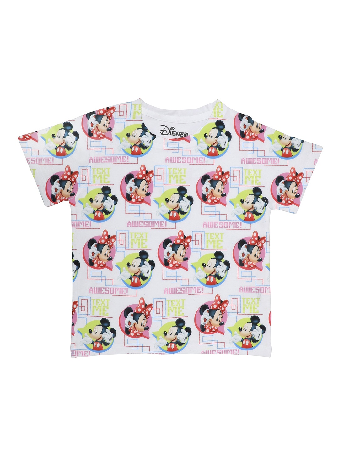 

Disney by Wear Your Mind Boys White Mickey Mouse Printed Round Neck T-shirt