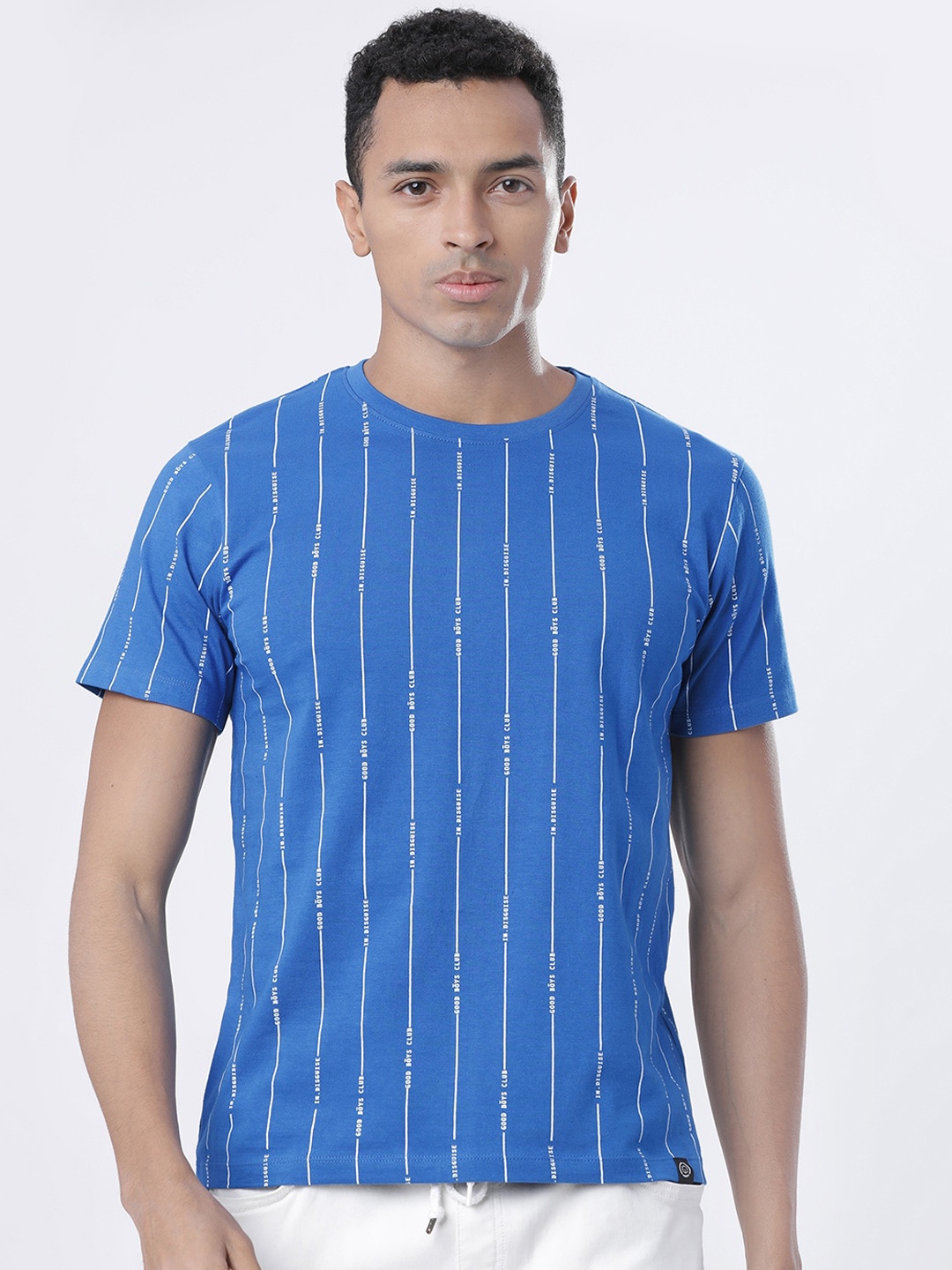 

LOCOMOTIVE Men Blue Striped Round Neck T-shirt