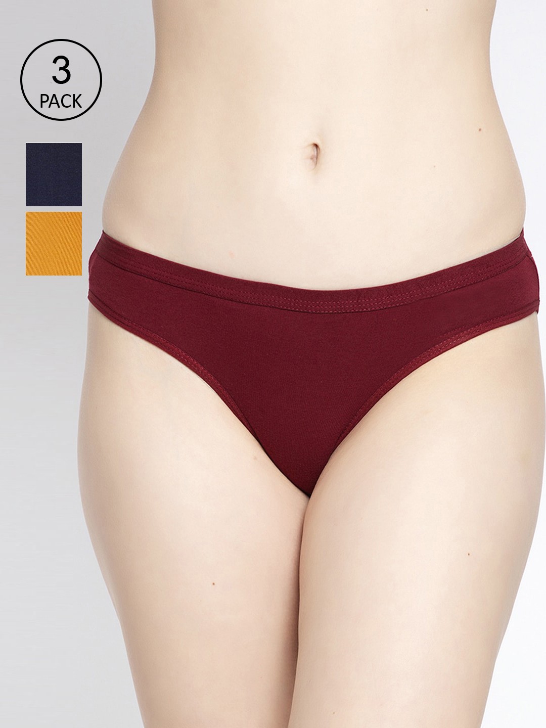 

GRACIT Women Pack Of 3 Solid Bikini Briefs PW35-14-17-26-, Maroon