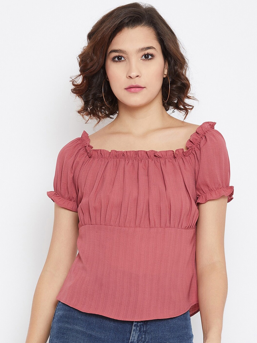 

Imfashini Peach-Coloured Puff Sleeves Top