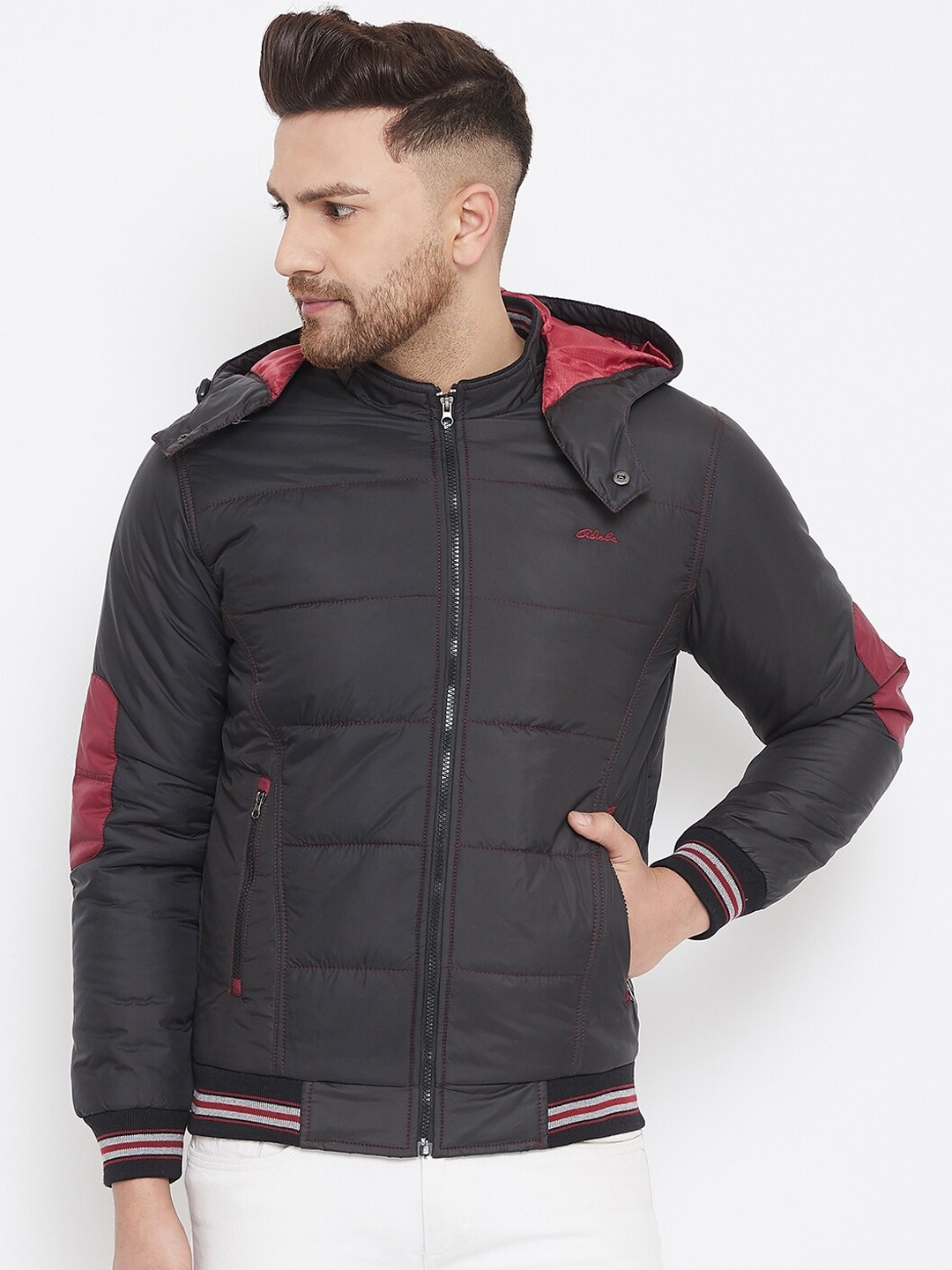 

Adobe Men Black Solid Lightweight Padded Jacket