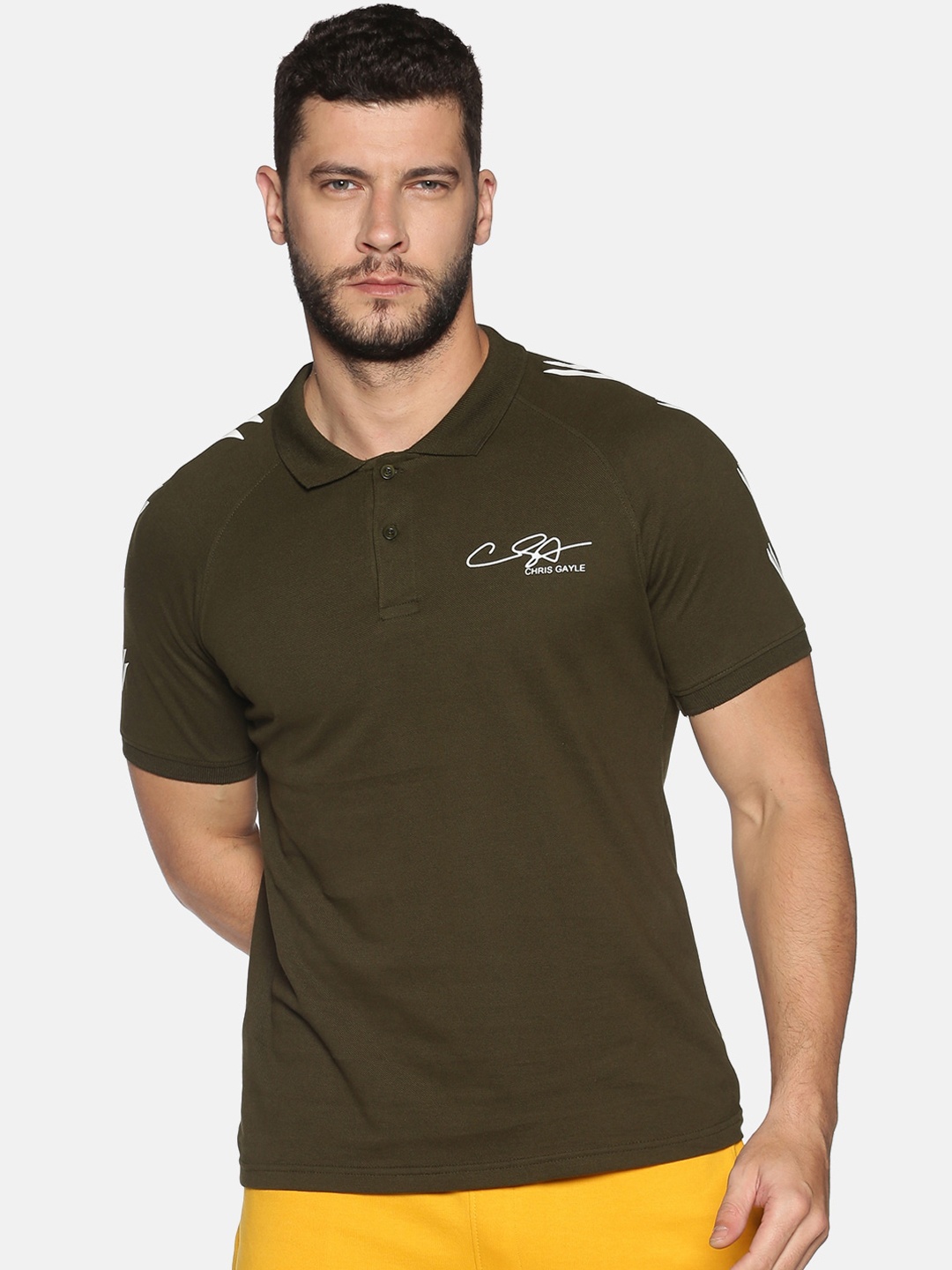 

ATTIITUDE Men Green Solid Polo Collar Pure Cotton Slim Fit T-shirt